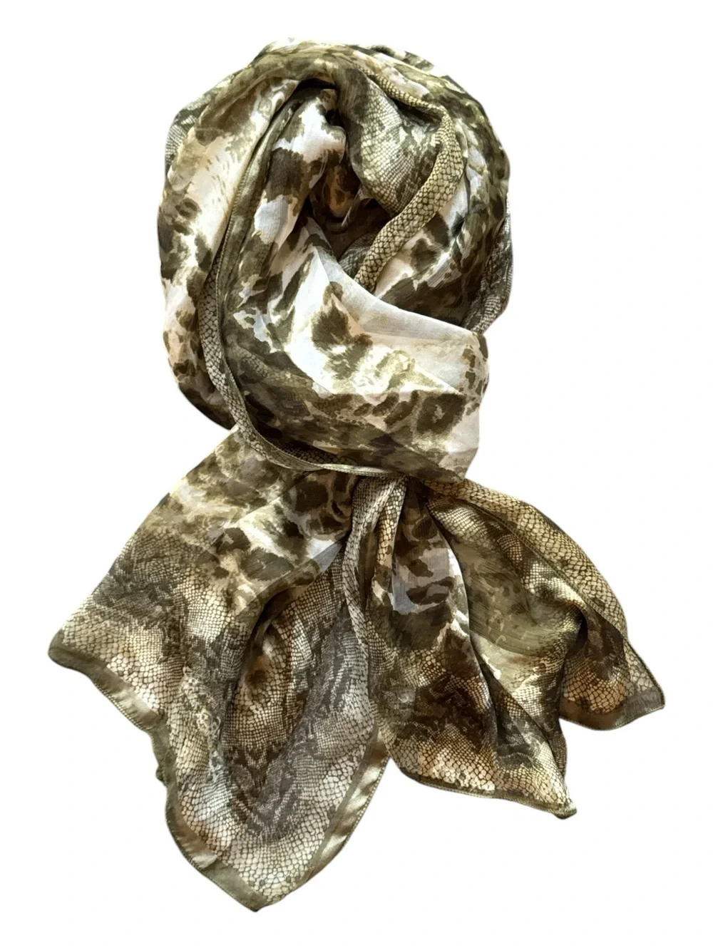 NWT Christian Fischbacher Silk Animal Print Oblong Scarf Wrap Olive Cream OS